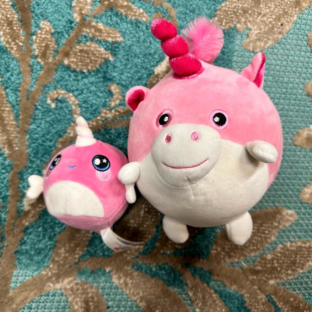Squeezamals Pink Unicorn and Narwhal Plush Set